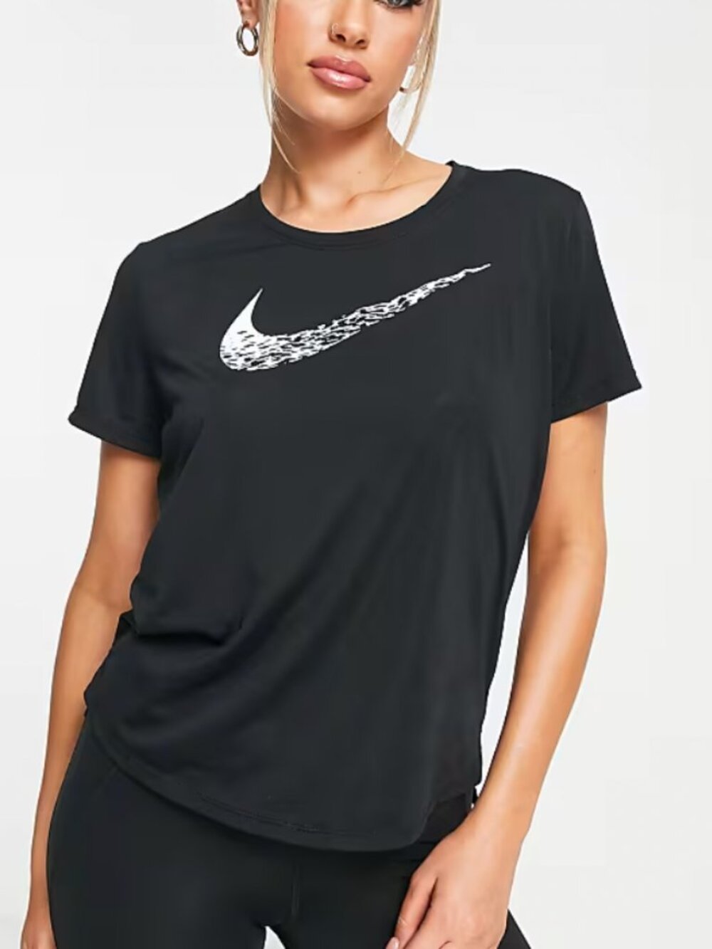 NIKE Running Women Medium Athletic Dri-FIT Swoosh logo Black T-shirt